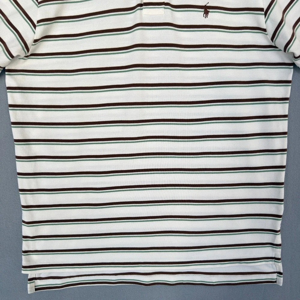 Polo Ralph Lauren Men's XL Striped Cotton Pique Polo Shirt White Brown Green